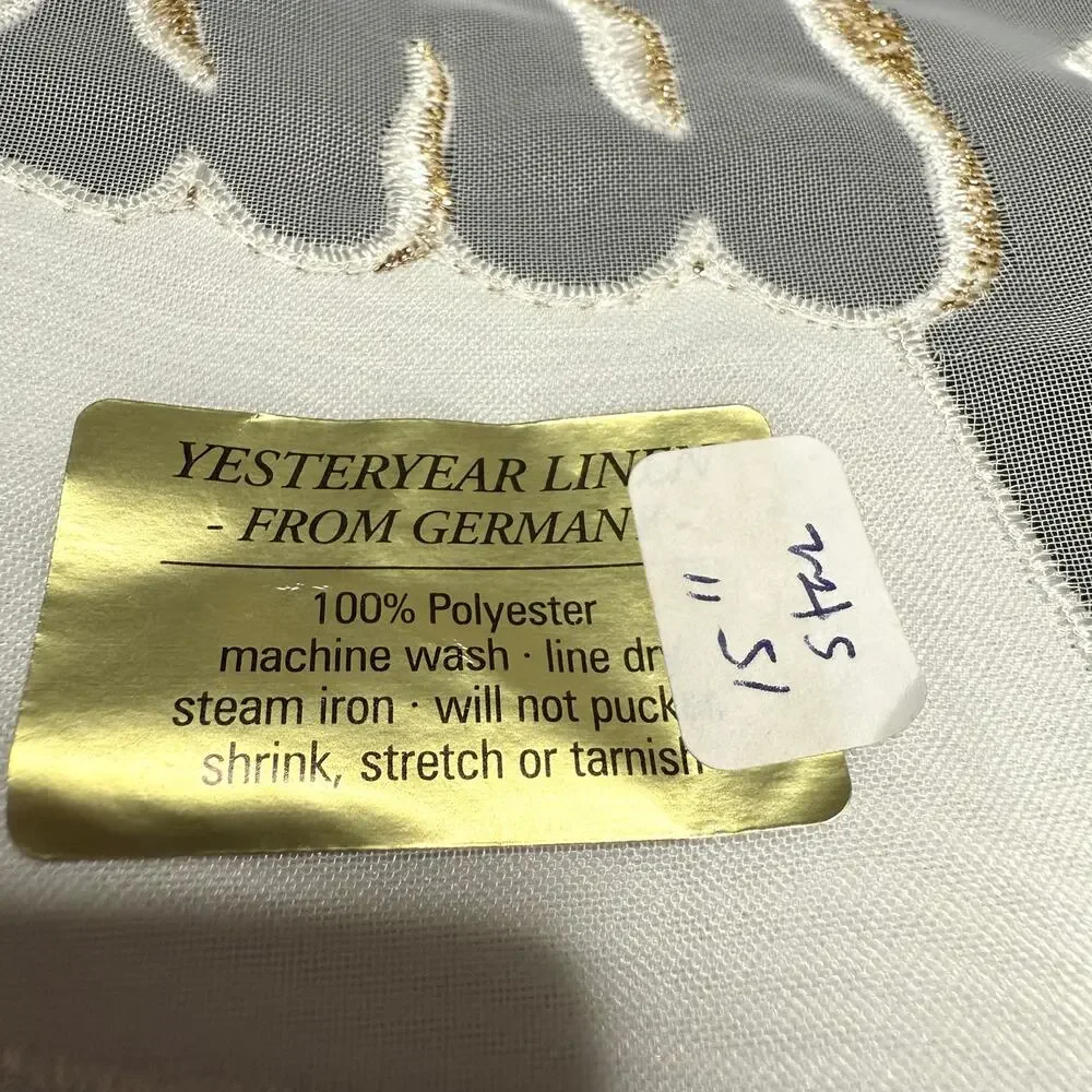 Set 2 German Embroidered Christmas Table Mats 15” Star Shaped Trees Gold Thread